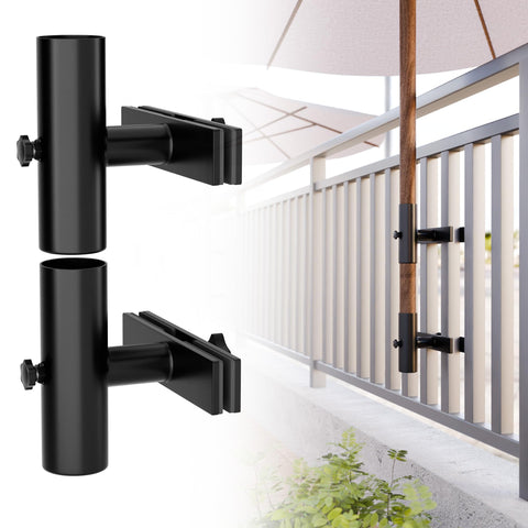 Hillmaster umbrella holder with triple-knob clamp securing a deck umbrella.