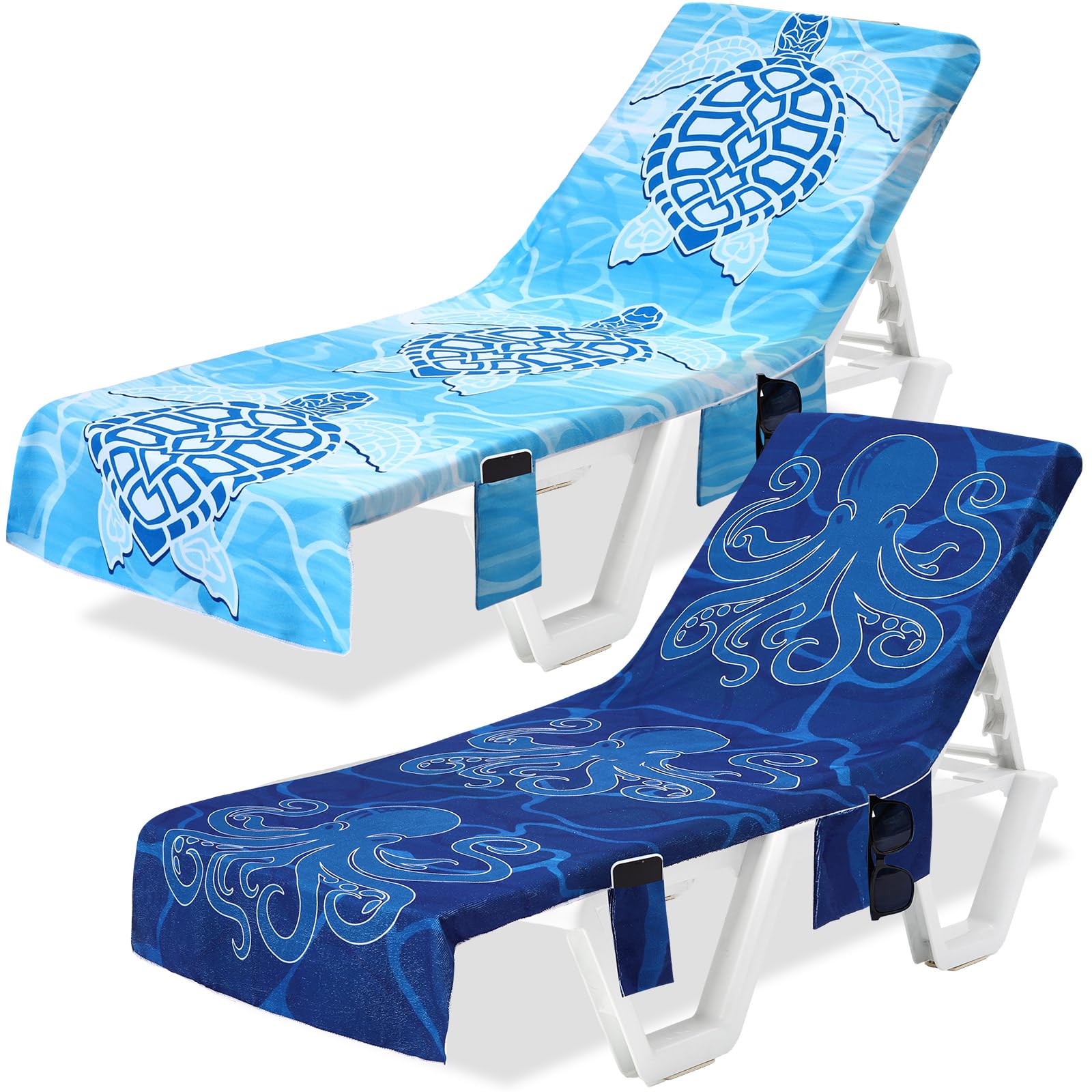 Hillsuren turtle-pattern lounge towel cover on chair, vibrant print for easy beach spot finding.