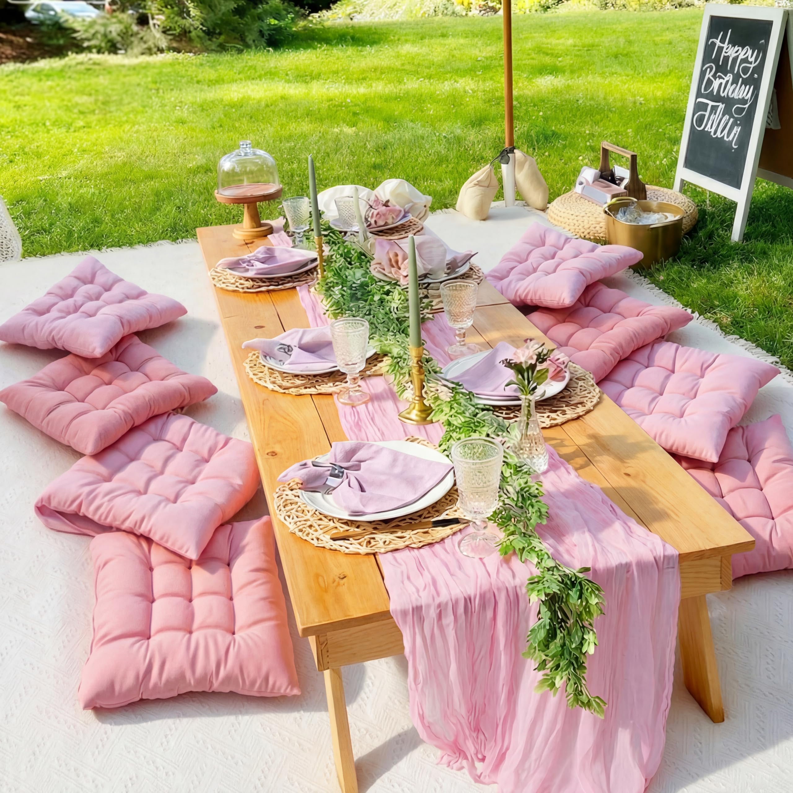 Hillsuren pink table runner close-up reveals durable coarse cotton texture.