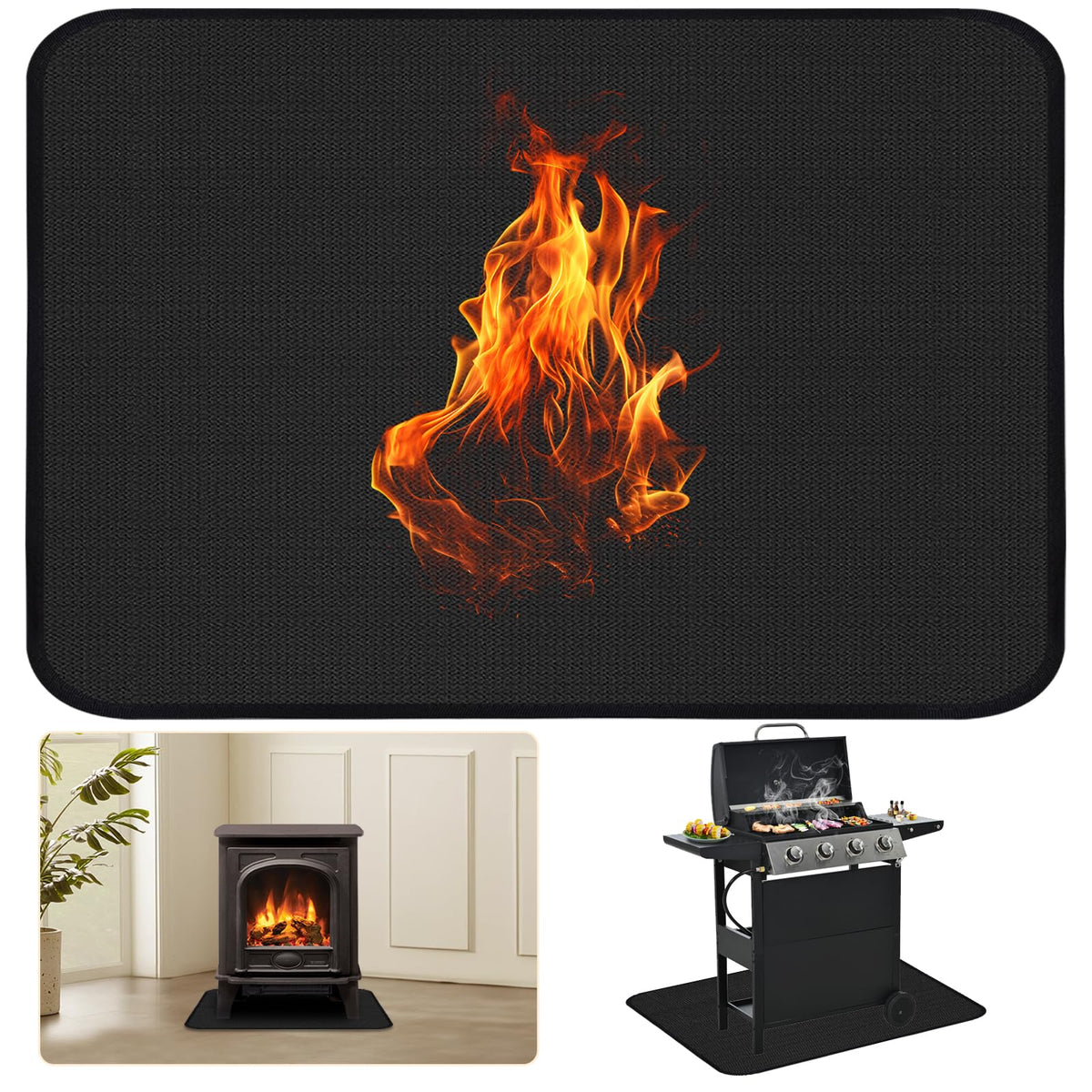 Himake grill mat under-deck protects surfaces during outdoor grilling.