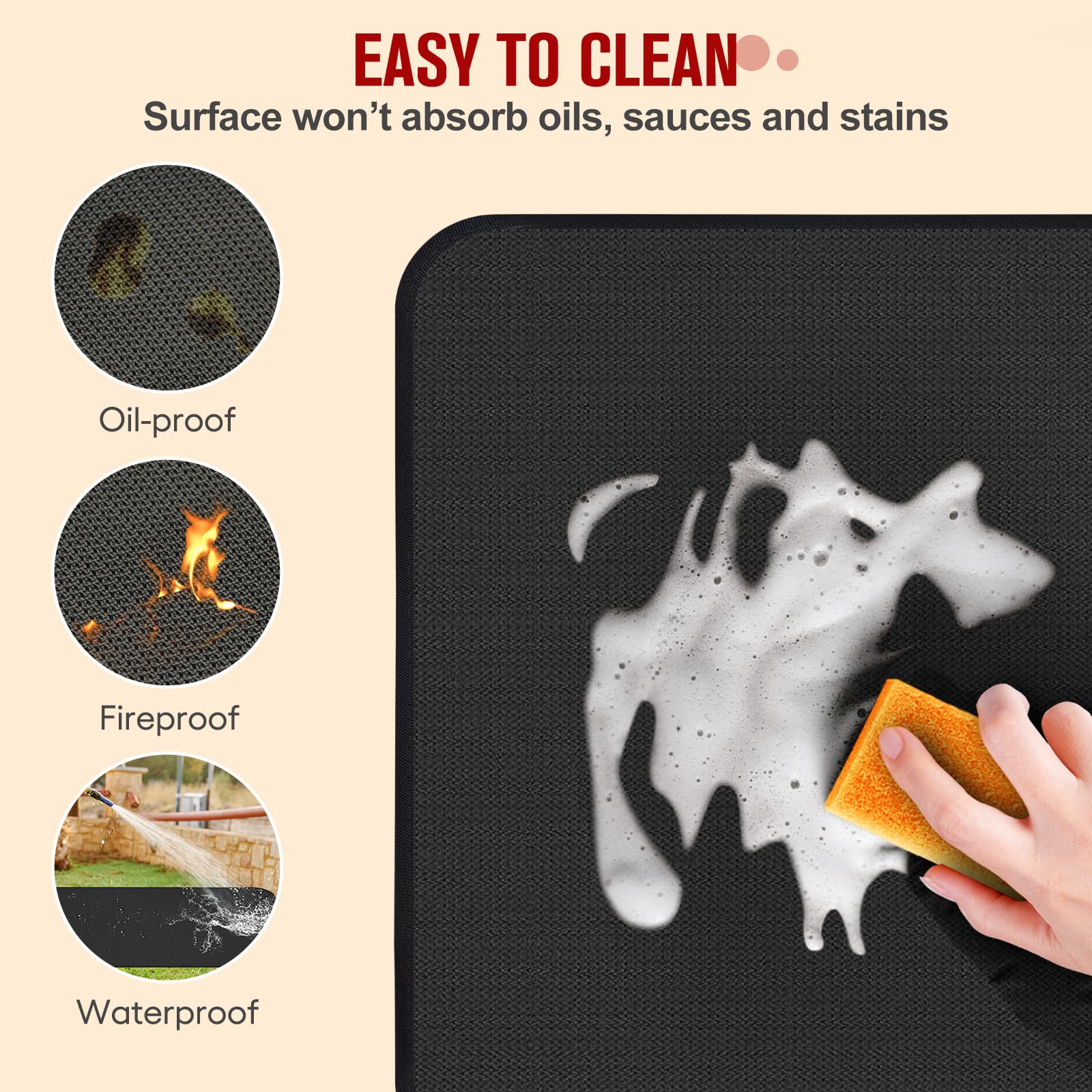 Himake waterproof-oilproof surface keeps decks clean during barbecues.
