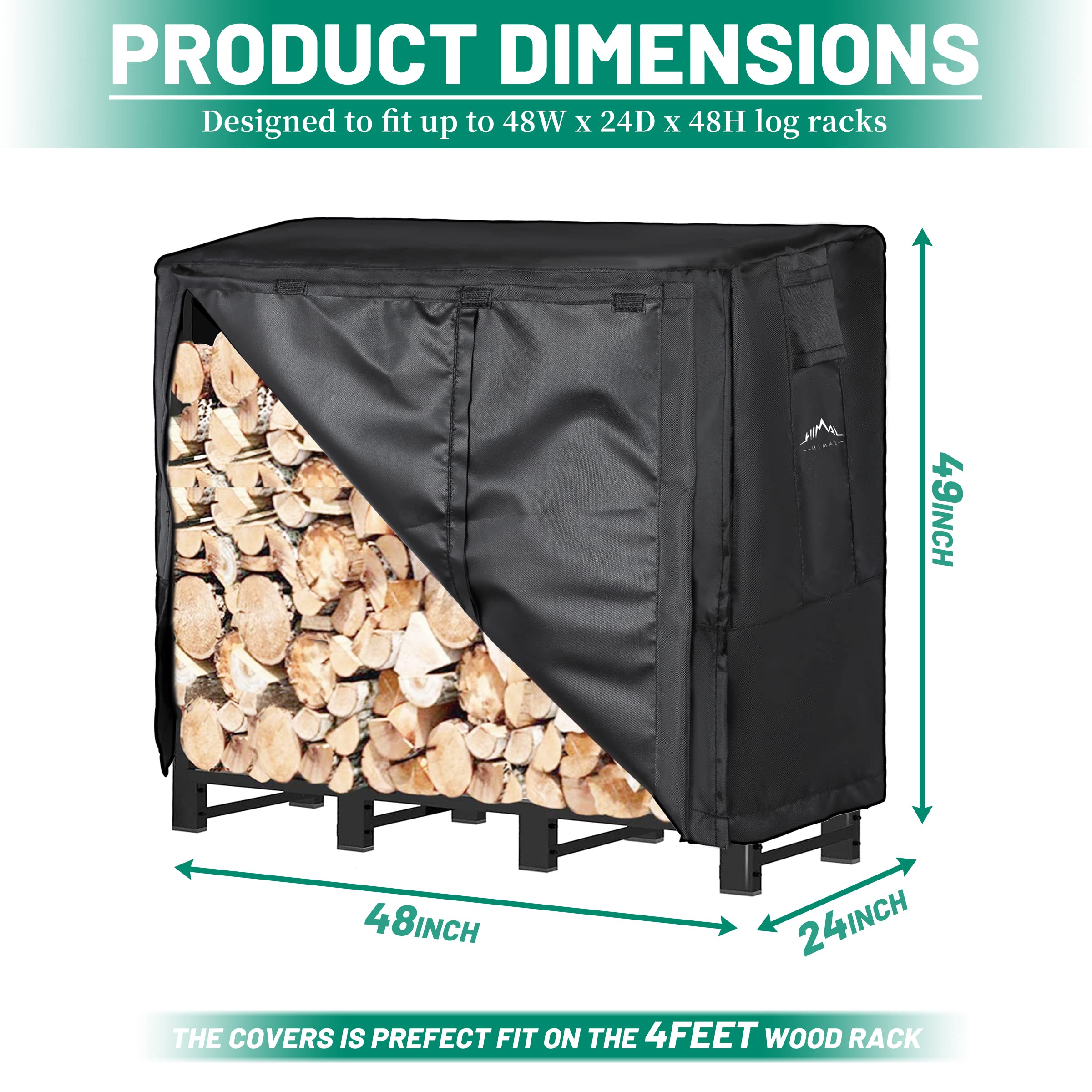 Himal Outdoors Himal 4ft firewood cover back view demonstrates secure fit and coverage.