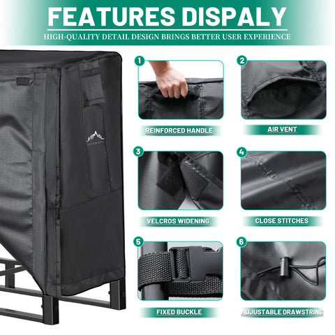 Himal Outdoors Himal 4ft firewood cover material detail reveals 600D fabric with waterproof PU coating.