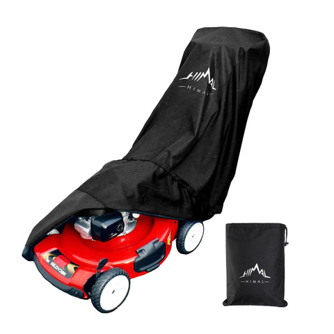 Himal Outdoors lawn mower cover demonstrates universal fit with sun and rain protection.
