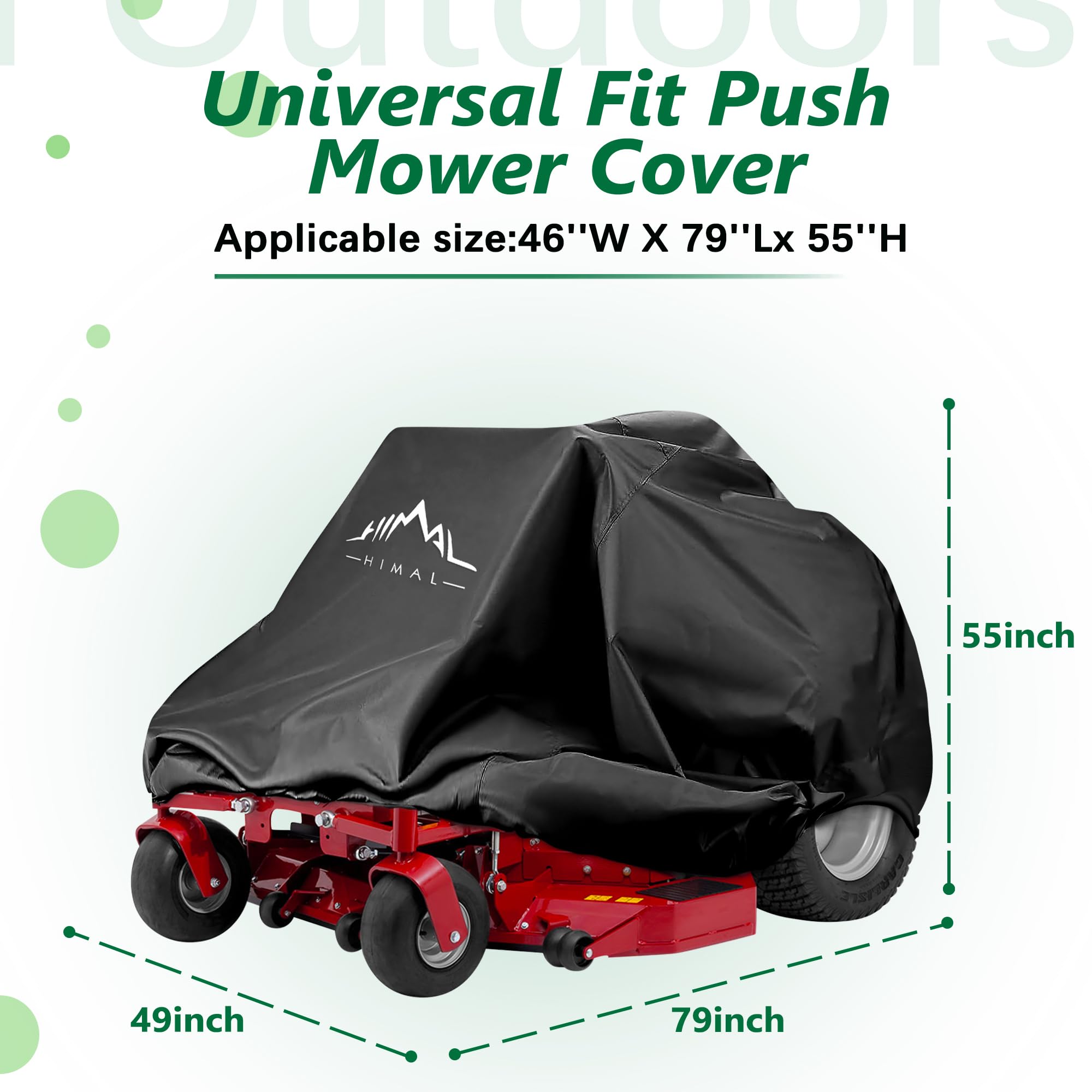 Himal Outdoors mower cover showcases waterproof coating shielding from rain and dust.