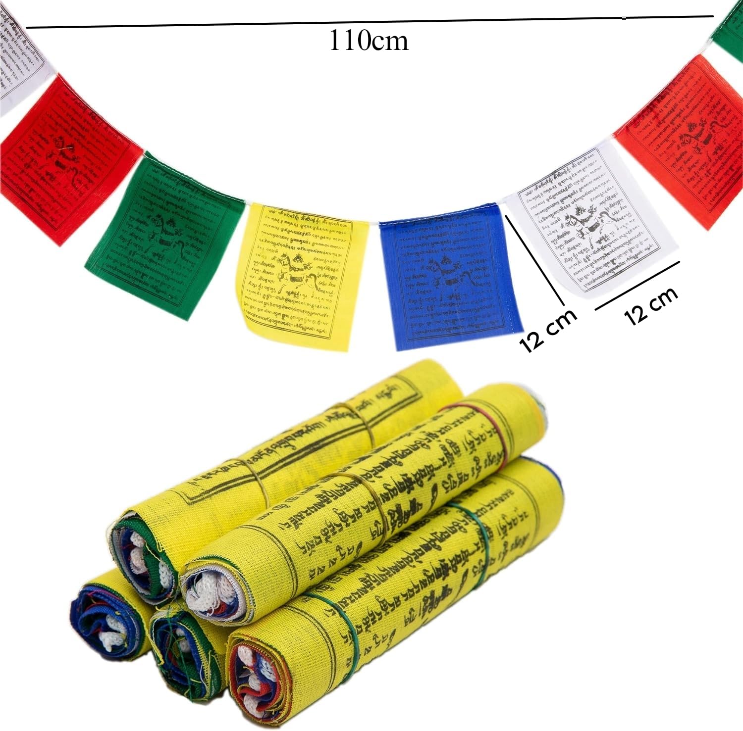 Himalayan Bazaar flag rolls ready for easy hanging.
