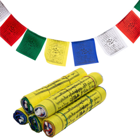 Himalayan Bazaar Tibetan prayer flags 12cm hand printed for outdoor display.