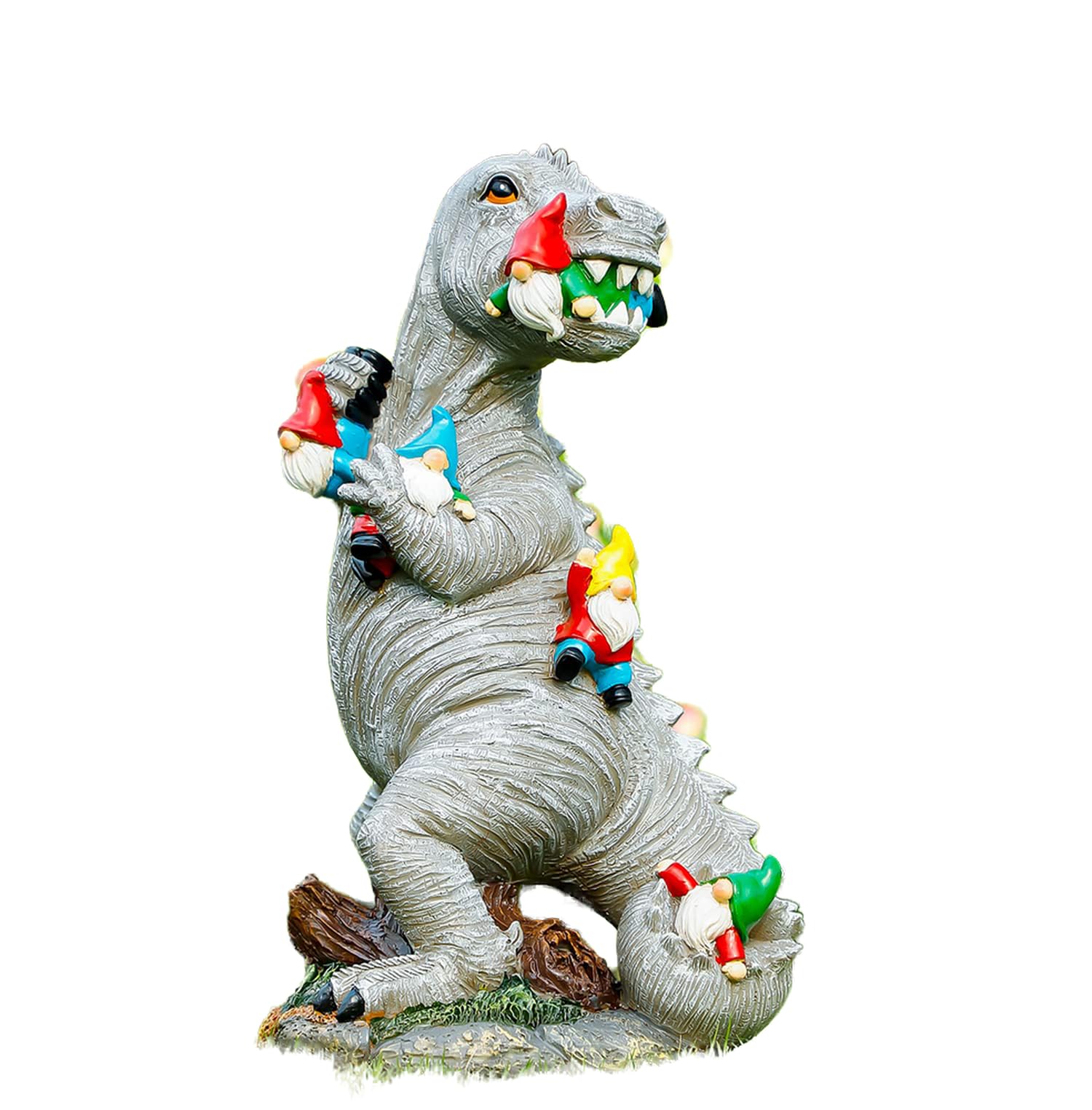Himaweek garden statue 14-inch dinosaur gnome; outdoor decor that endures sun and rain