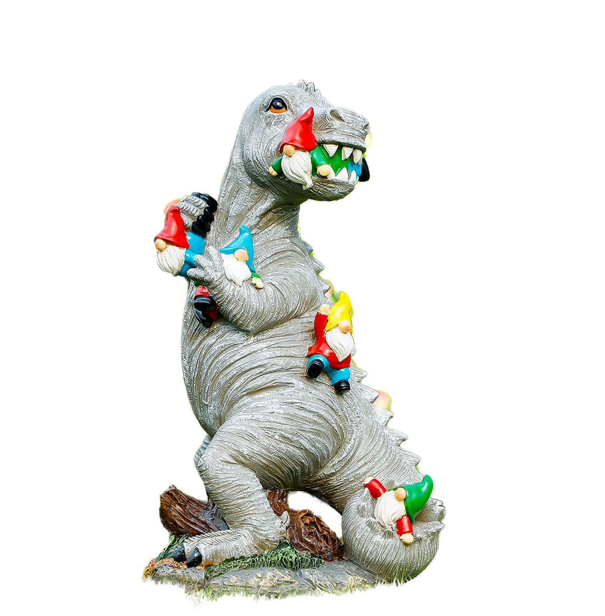 Himaweek garden statue 14-inch dinosaur gnome; outdoor decor that endures sun and rain