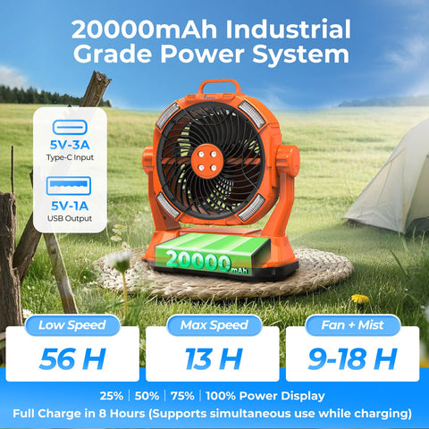 HIMONI misting fan with four nozzles for adjustable mist.