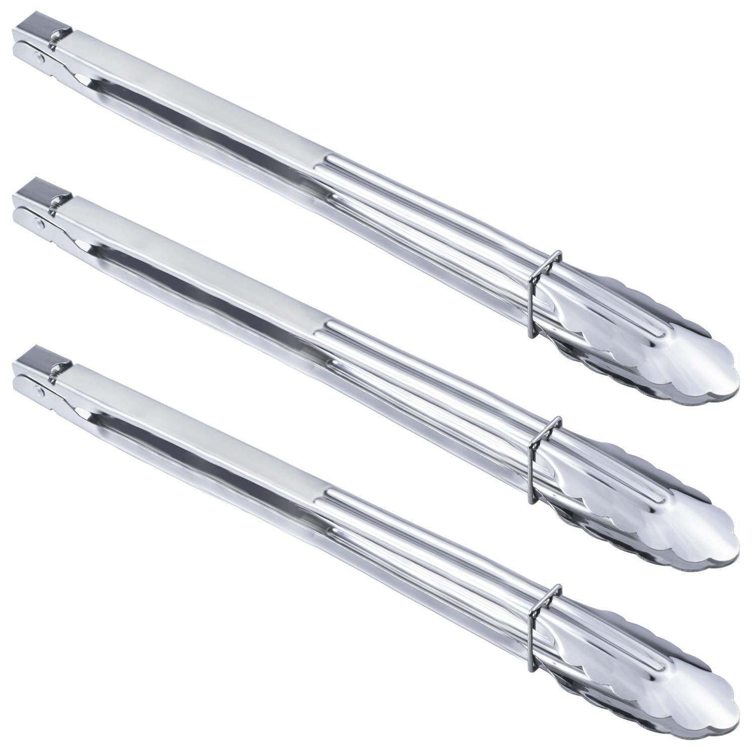 HINMAY 16-inch stainless steel tongs with clam-shell head for grilling