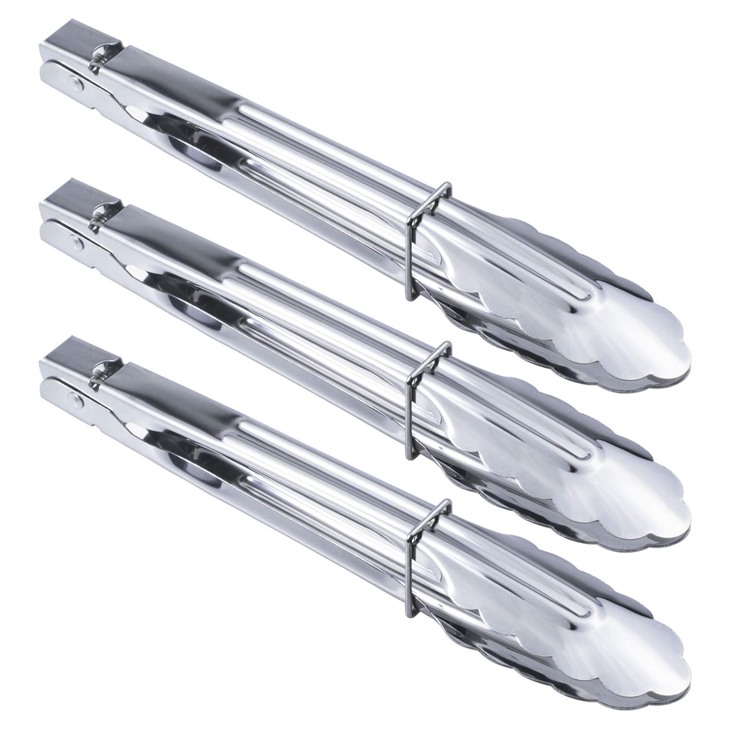 HINMAY 9-inch stainless steel serving tongs set of 3 for versatile kitchen use