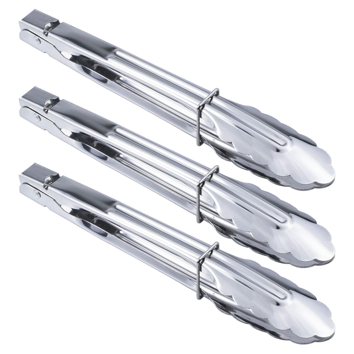 HINMAY 9-inch stainless steel serving tongs set of 3 for versatile kitchen use