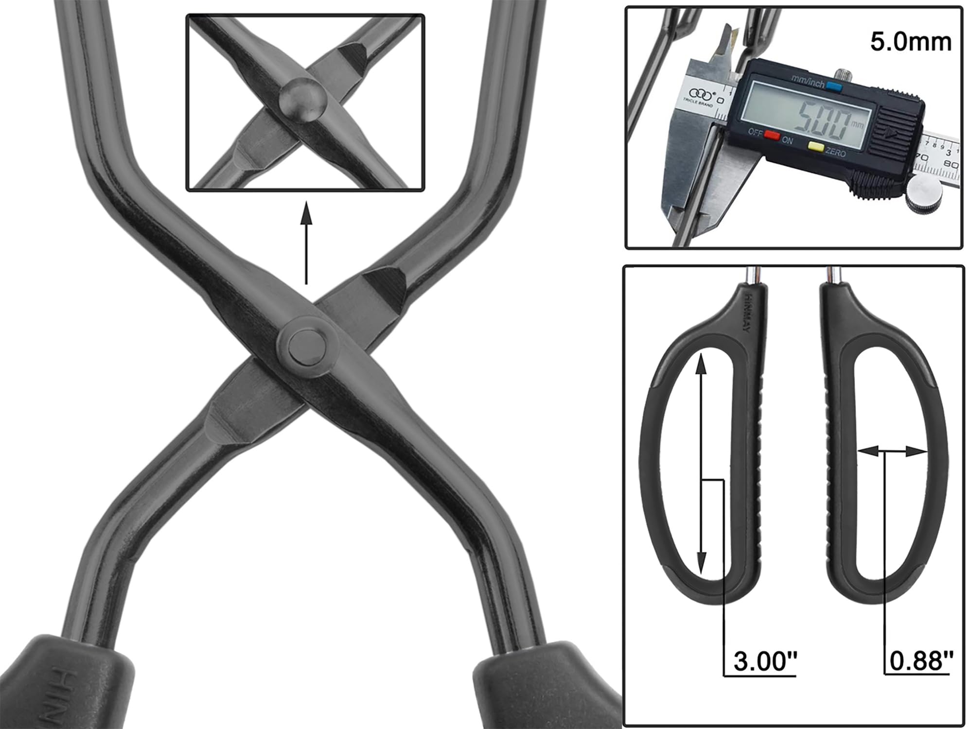HINMAY black ErgoGrip tongs featuring comfortable handles and control.