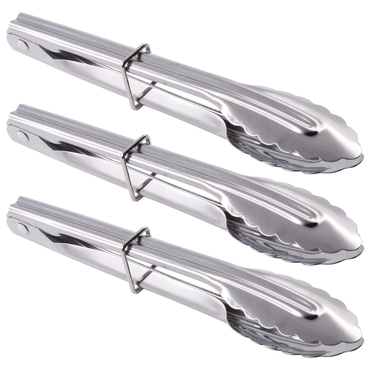 HINMAY mini 7-inch stainless steel tongs for serving salads and appetizers.