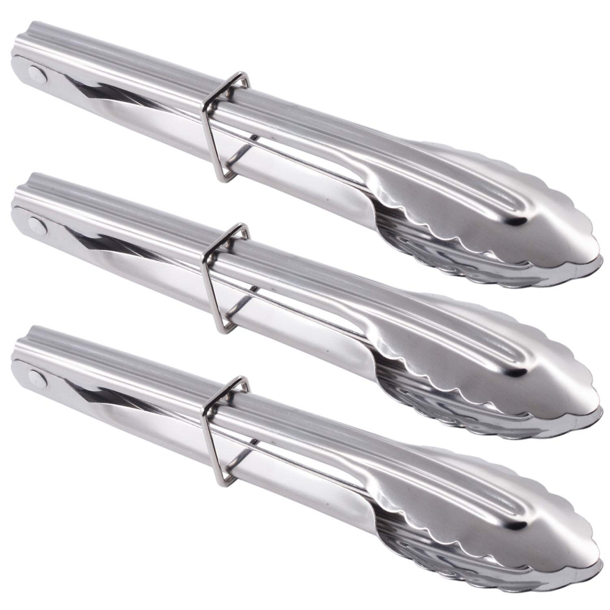HINMAY mini 7-inch stainless steel tongs for serving salads and appetizers.