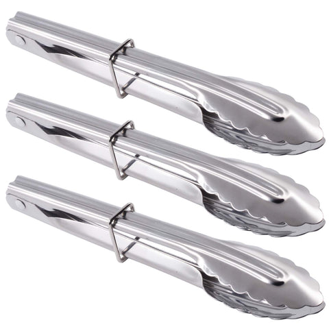 HINMAY mini 7-inch stainless steel tongs for serving salads and appetizers.