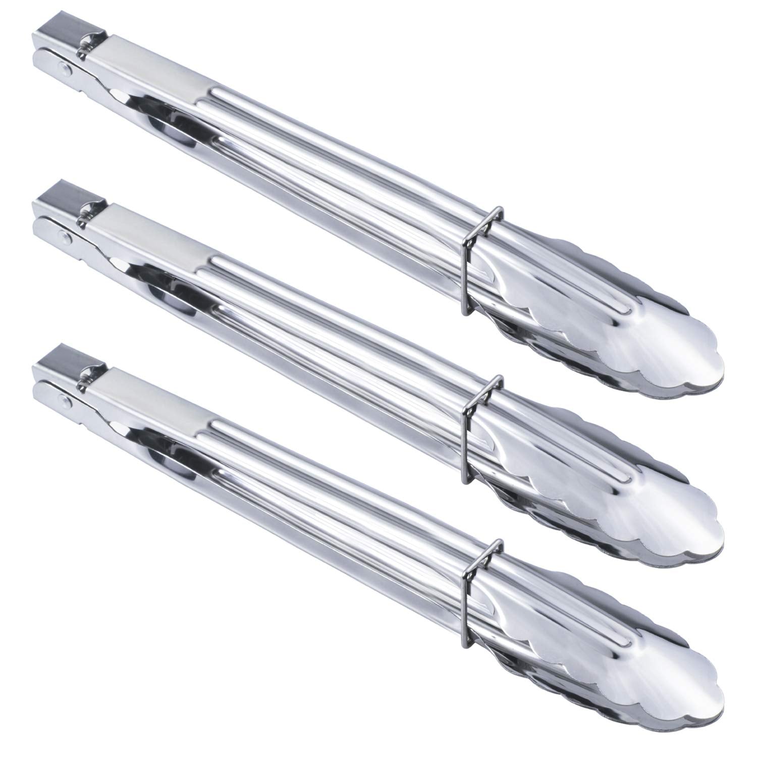 HINMAY three-piece stainless steel serving tongs set on display for versatile tasks