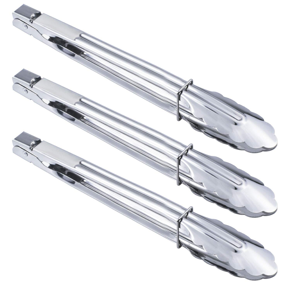 HINMAY three-piece stainless steel serving tongs set on display for versatile tasks