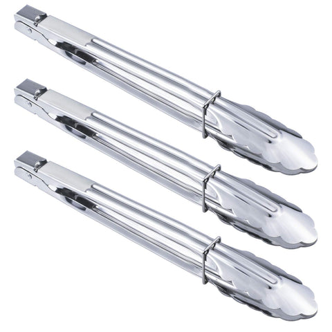 HINMAY three-piece stainless steel serving tongs set on display for versatile tasks