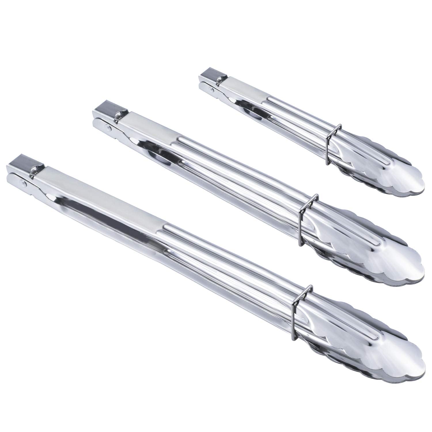 HINMAY 9-inch stainless steel tongs with locking ring for safe food handling
