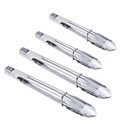 HINMAY 9-inch stainless steel tongs close-up with locking ring for easy storage and grip.