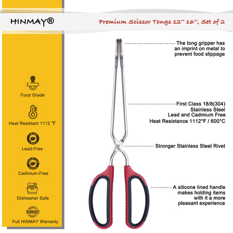 Hinmay tongs with ErgoGrip red handles offer comfortable grip during grilling.