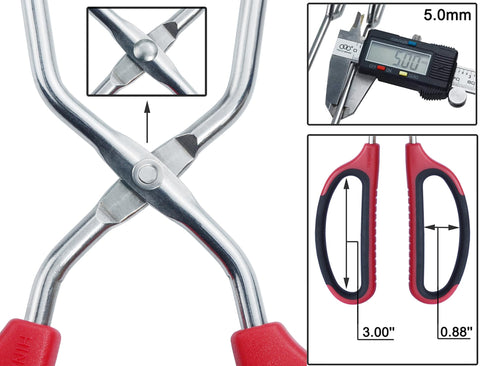 Hinmay tongs with scissor design in action for flipping burgers and vegetables.