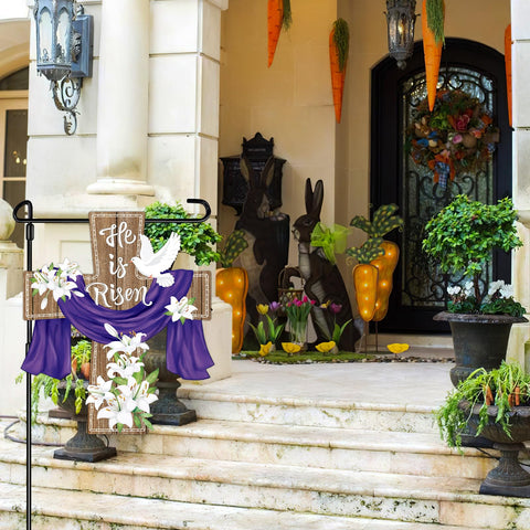 Hinsly Easter garden flag features lilies and a sheep for a gentle Christian touch.