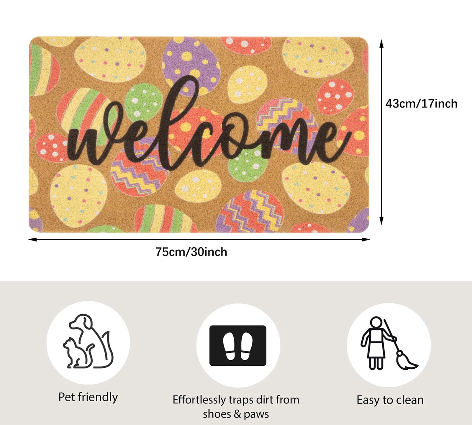HinyBoeh Easter doormat artificial coir, non-slip backing for safe entry.