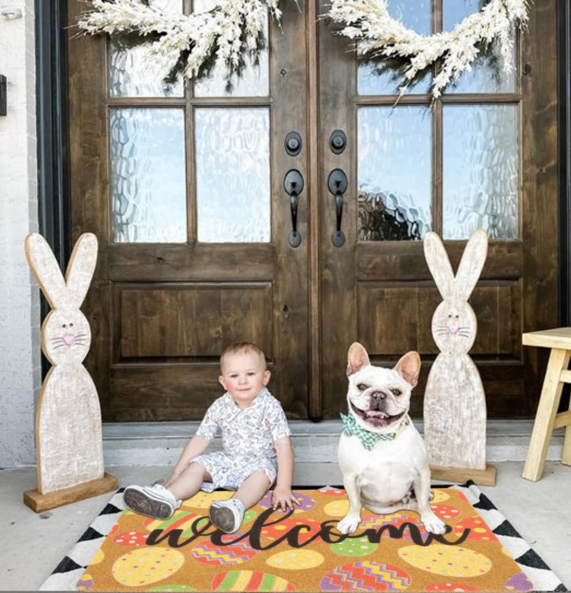 HinyBoeh Easter seasonal doormat, versatile for porch, patio, or entry.