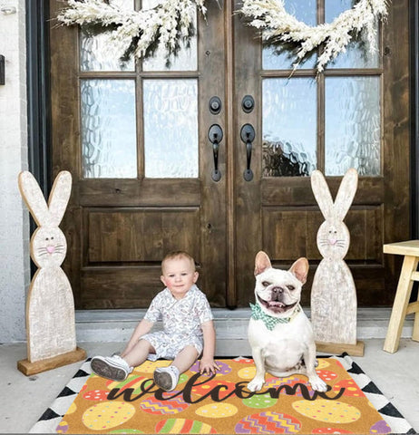 HinyBoeh Easter seasonal doormat, versatile for porch, patio, or entry.