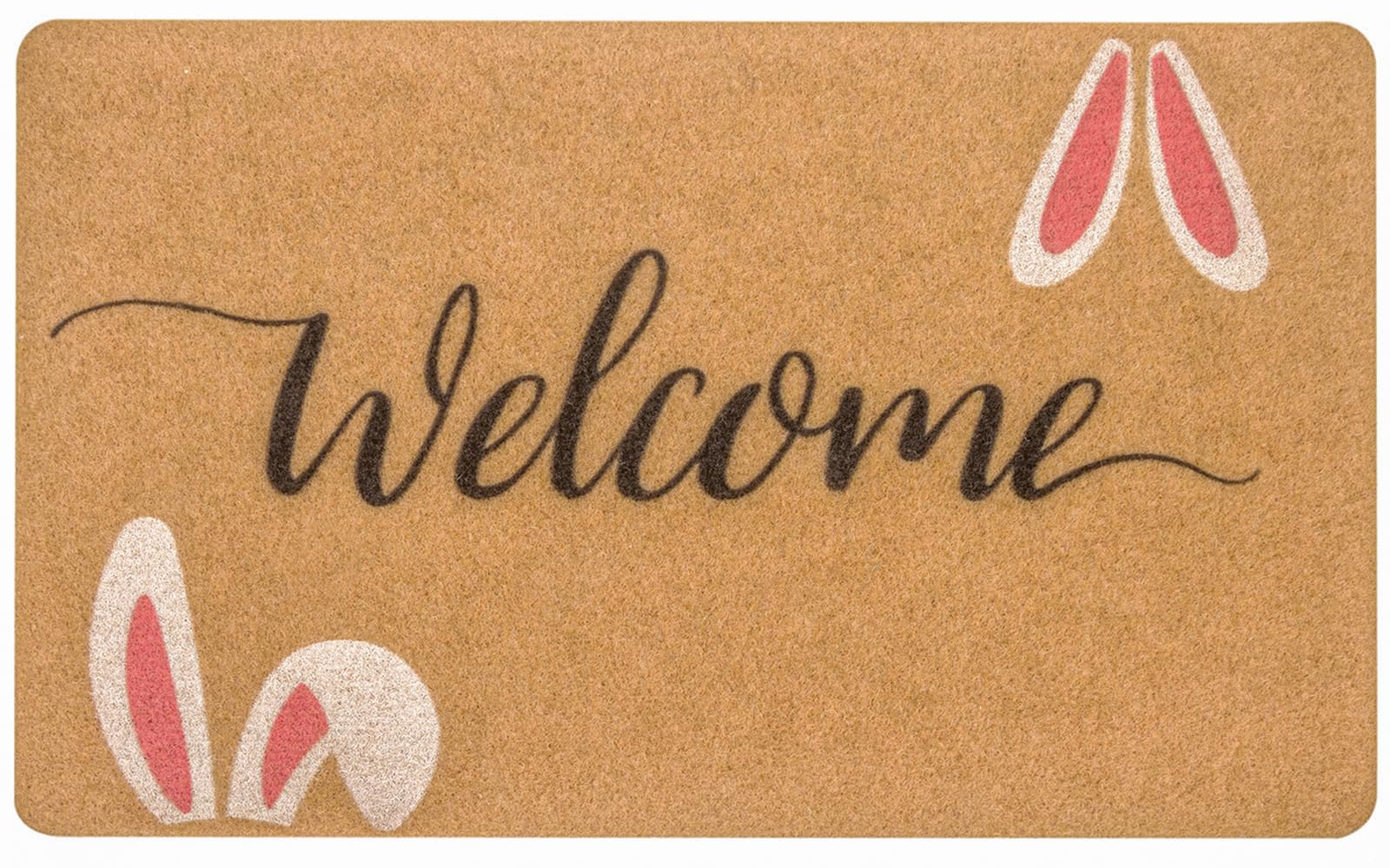 HinyBoeh Easter Welcome Doormat bunny front view showing durable coir, great curb appeal