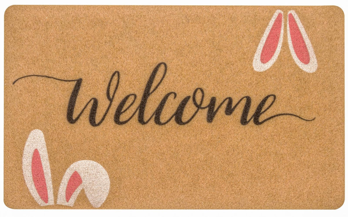 HinyBoeh Easter Welcome Doormat bunny front view showing durable coir, great curb appeal