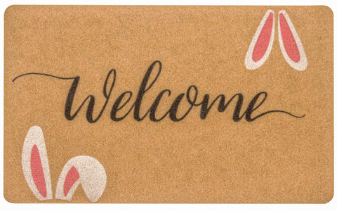 HinyBoeh Easter Welcome Doormat bunny front view showing durable coir, great curb appeal