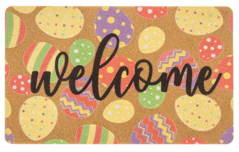 HinyBoeh Easter welcome doormat with colorful eggs, ideal for muddy shoes.
