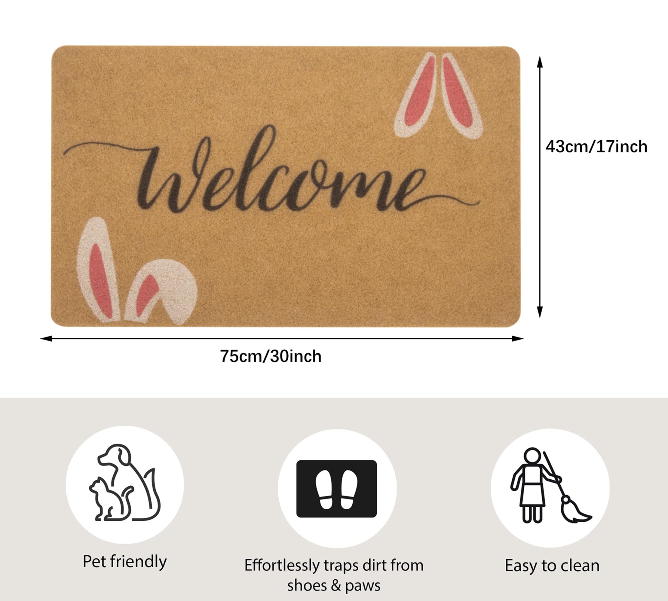 Non-slip PVC backing on HinyBoeh doormat helps prevent slips