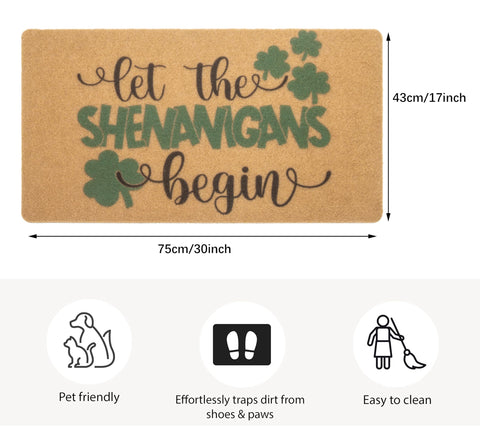 HinyBoeh green shamrock pattern mat adds festive decor