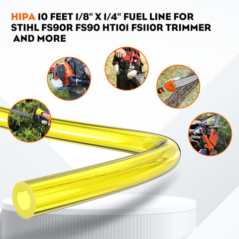 Hipa 1/8x1/4 fuel line close-up shows precise size for reliable connections.