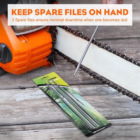 Hipa 11/64 round file with angled guide maintains sharpening angle for consistent results.