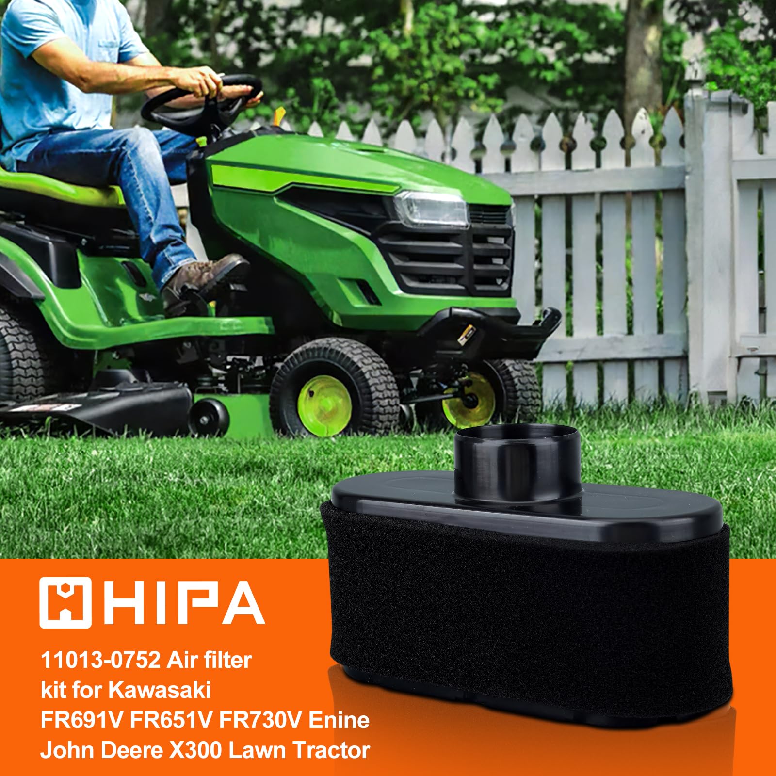 Hipa 11013-0752 FR691V air filter side view; compact fit for tight spaces.