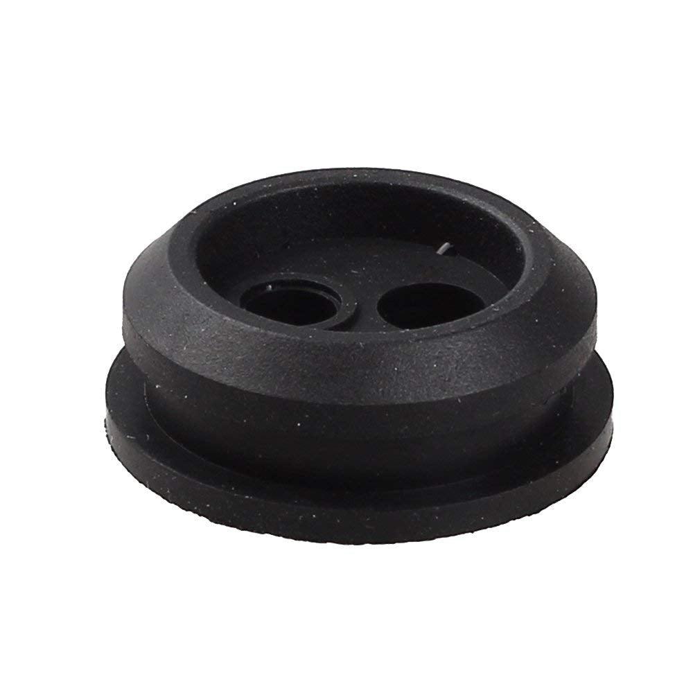Close-up view of durable rubber grommet showing two-hole design.