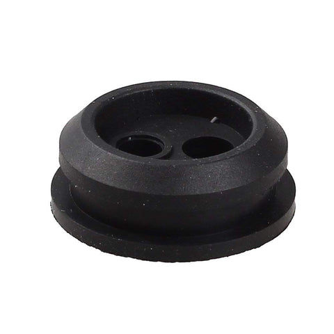 Close-up view of durable rubber grommet showing two-hole design.