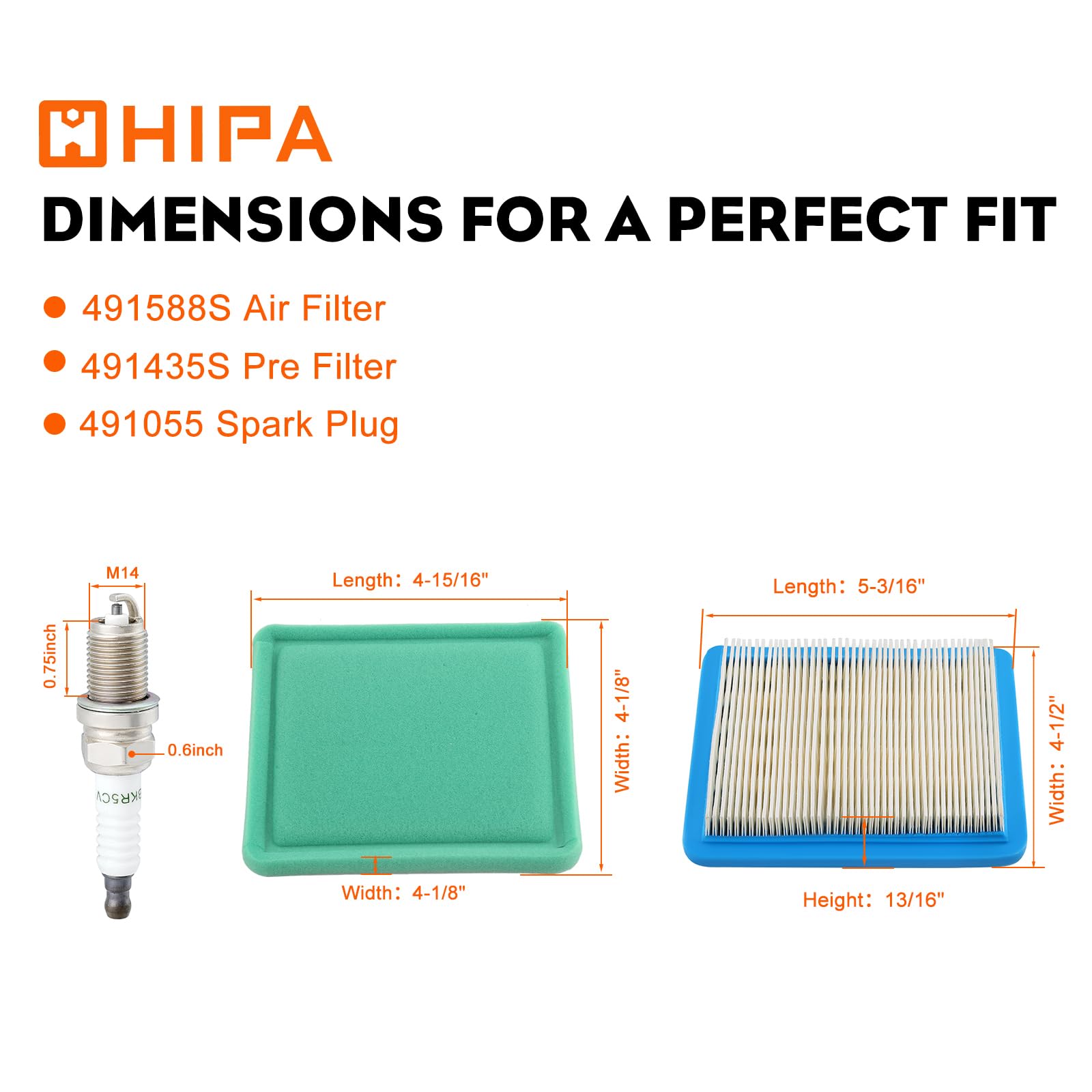 Hipa 491055 spark plug included for reliable ignition.