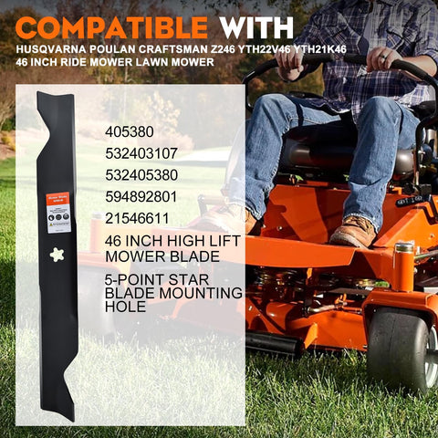 Hipa 532405380 high lift blades for Husqvarna compatibility.