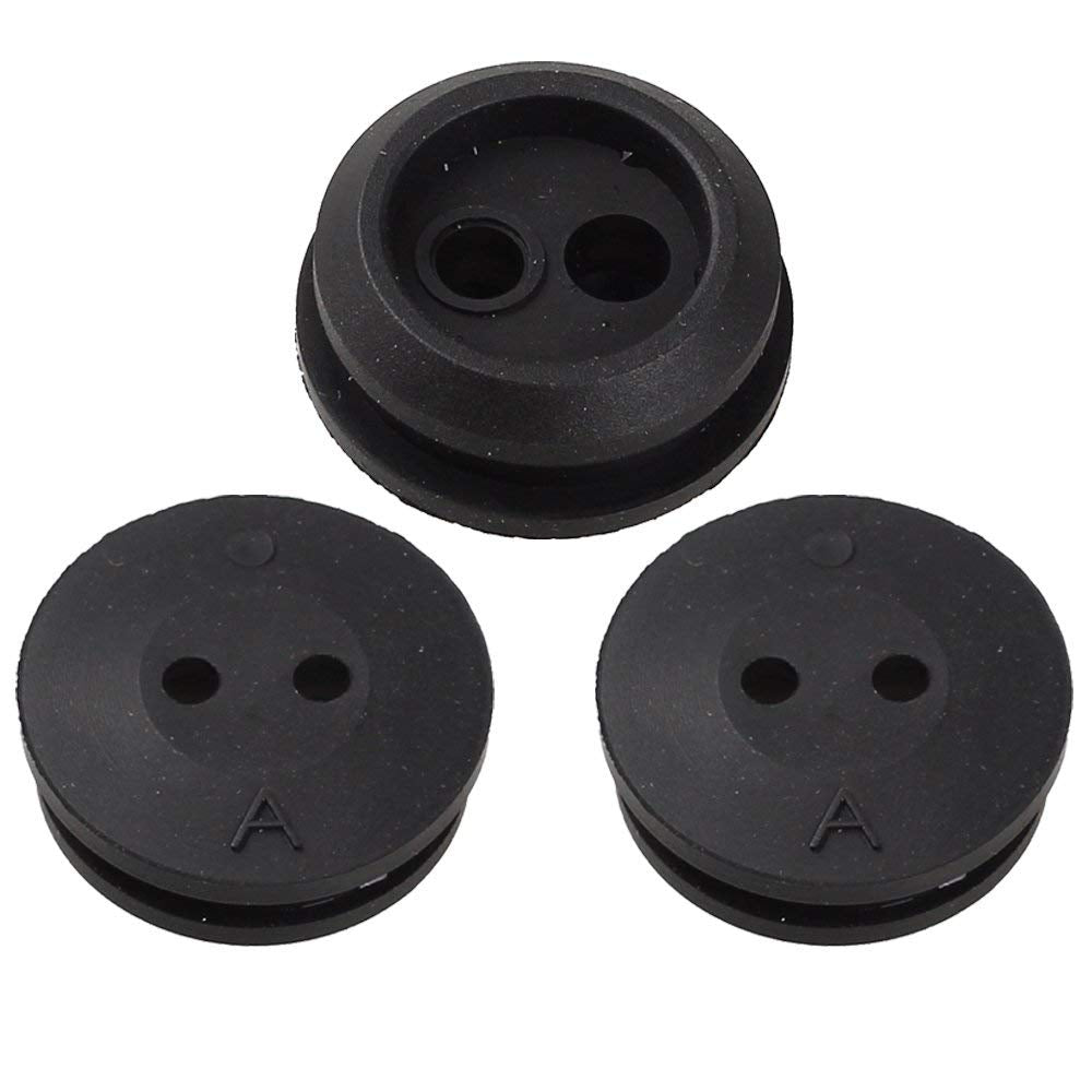 Hipa seven-eight inch two-hole fuel tank grommets in a three-pack for Toro, Homelite, and Shindaiwa.