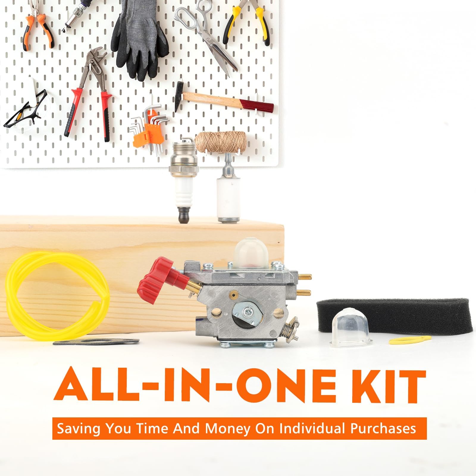 Hipa 753-06288 carburetor kit contents including bulbs and gaskets.