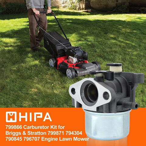 HIPA 799866 carburetor includes fuel filter for cleaner fuel flow.