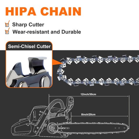 Hipa 8 inch chain for DEWALT DWO1DT608, perforated design enhances airflow and heat dissipation.