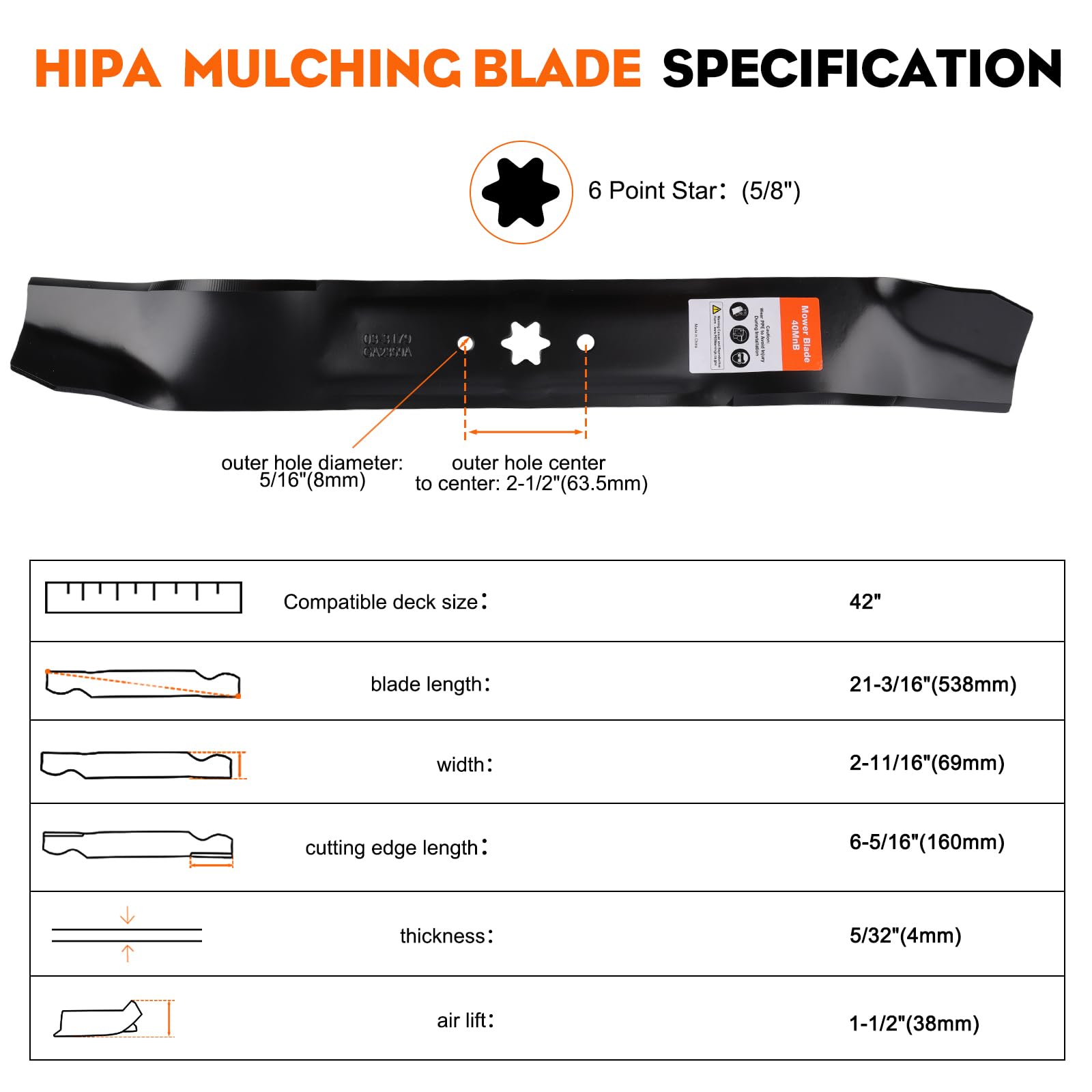 Hipa 942-04126 mulching blade compatible with Cub Cadet and Troy-Bilt 42-inch decks